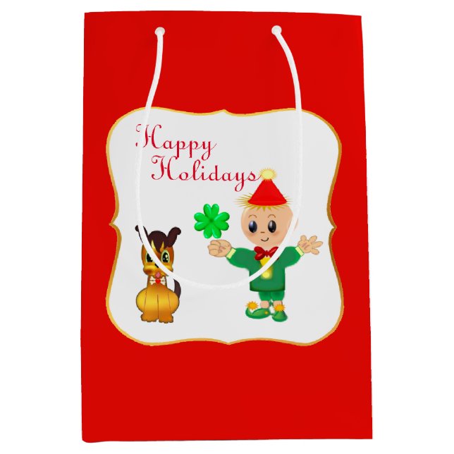 Bolsa De Regalo Mediana Elfo Adorable y Perrito (Anverso)