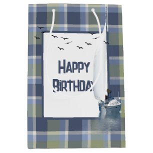 Bolsa De Regalo Mediana Embarcadero De Cumpleaños En Plaid