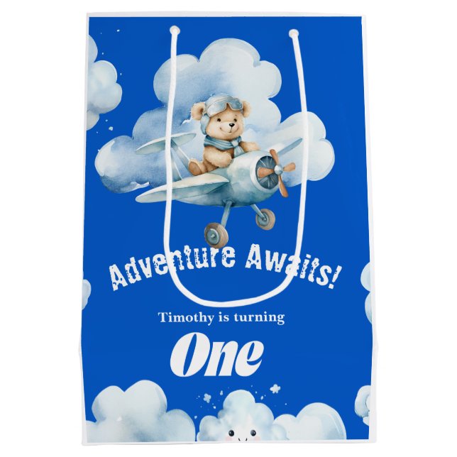 Bolsa De Regalo Mediana En el salvaje yonder azul: Cumpleaños de Teddy (Reverso)