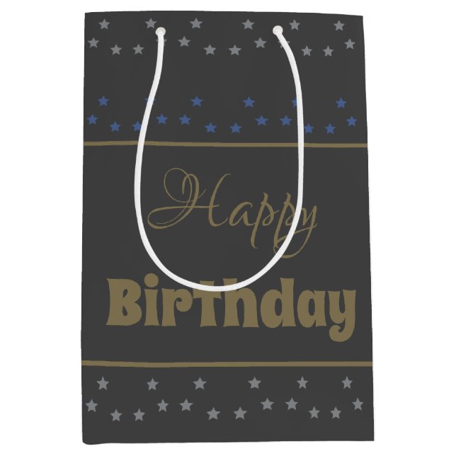 Bolsa De Regalo Mediana Énfasis en el patrón Estrella Gris Profunda (Anverso)