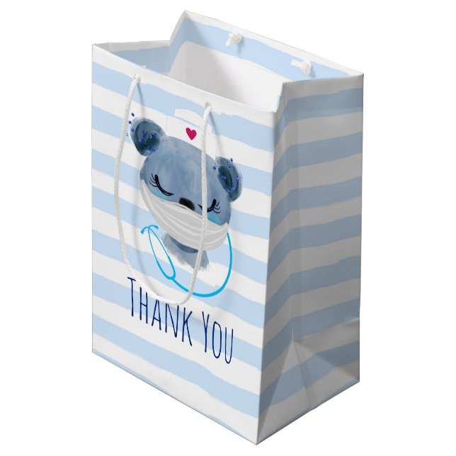 Bolsa De Regalo Mediana Enfermera de ositos con una máscara médica Gracias (Angulo Anverso)