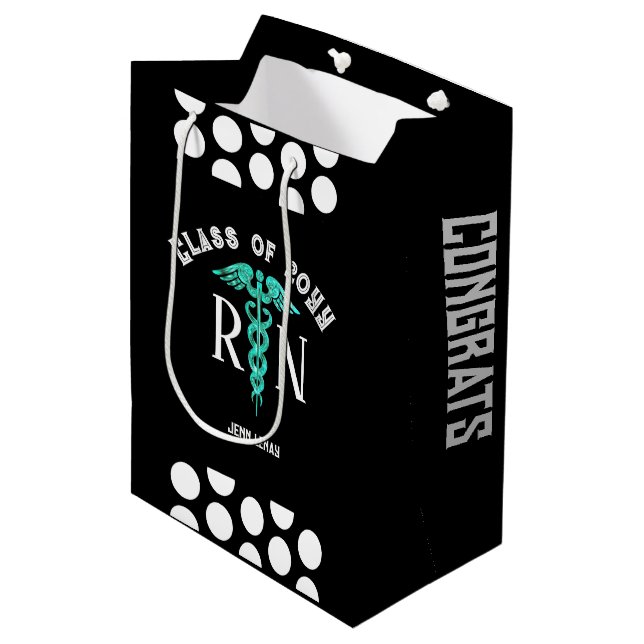 Bolsa De Regalo Mediana Enfermera graduada RN blanco negro personalizado (Angulo Anverso)