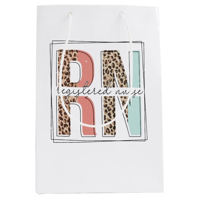 Bolsa De Regalo Mediana Enfermera inscrita RN Boho Leopard Pink (Anverso)