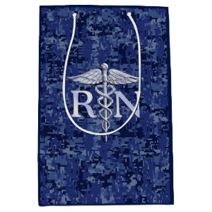 Bolsa De Regalo Mediana Enfermera inscrita RN Silber Caduceus Camo Azul de