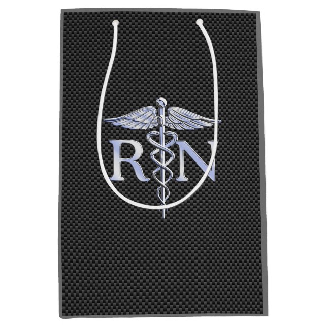 Bolsa De Regalo Mediana Enfermera rada RN Silver Caduceus Snakes (Anverso)