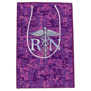 Bolsa De Regalo Mediana Enfermera Registrada Caduceo de Plata Camuflaje Ro