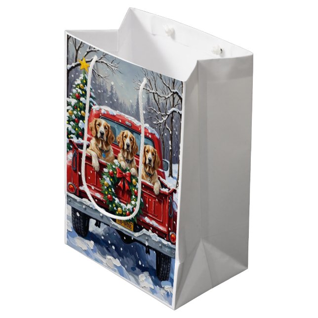 Bolsa De Regalo Mediana English Setter Christmas Red Truck Holiday (Angulo Anverso)