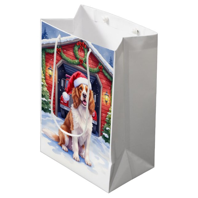Bolsa De Regalo Mediana English Springer Spaniel Fire Station Santa (Angulo Anverso)