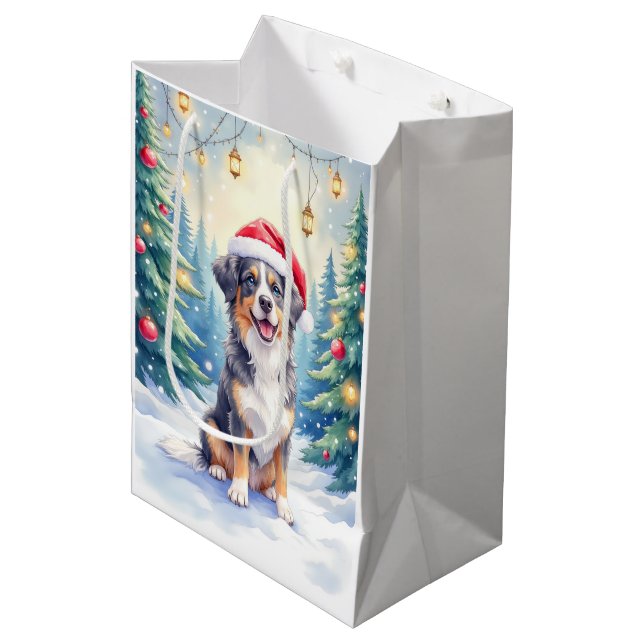 Bolsa De Regalo Mediana Entlebucher Mountain Dog Snowy Forest Santa (Angulo Anverso)