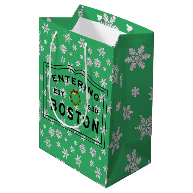 Bolsa De Regalo Mediana Entrando en Boston MAMÁES Navidades Wreath (Angulo reverso)