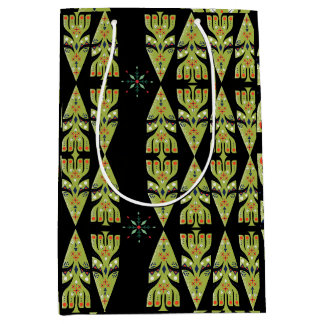 Bolsa De Regalo Mediana Envoltura de regalo festiva verde patrón negro