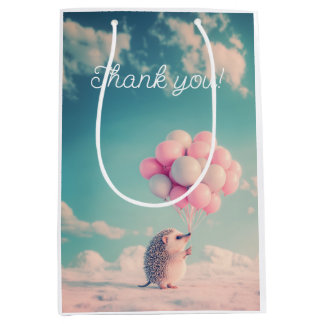 Bolsa De Regalo Mediana Erizo lindo con globos de cumpleaños, personalizab