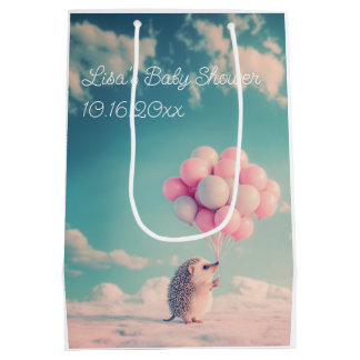 Bolsa De Regalo Mediana Erizo lindo con globos de cumpleaños, personalizab