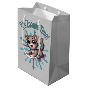 Bolsa De Regalo Mediana Es Hora de Zoomie Gato Gris y Blanco Lindo