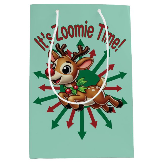 Bolsa De Regalo Mediana ¡Es hora de Zoomie! Navidades renos (Anverso)