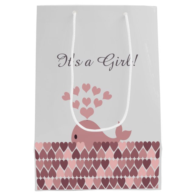 Bolsa De Regalo Mediana ¡Es un Chica! Ballena rosada (Reverso)