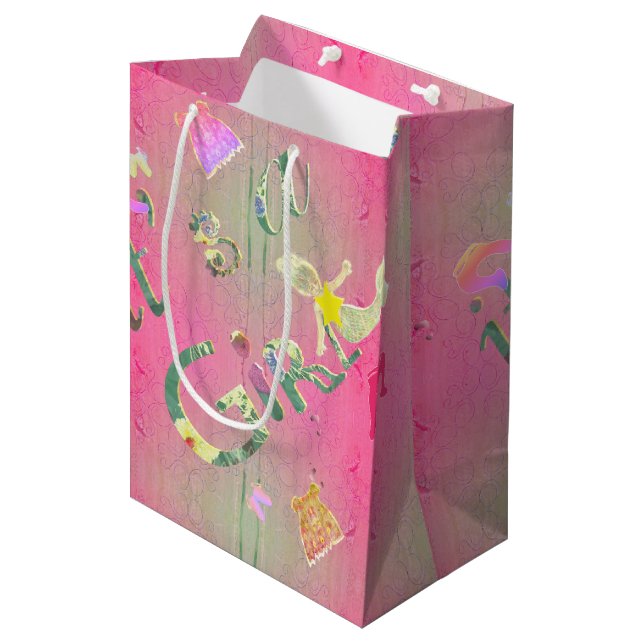 Bolsa De Regalo Mediana "Es un chica" Fuente floral rosa ilustrada (Angulo Anverso)
