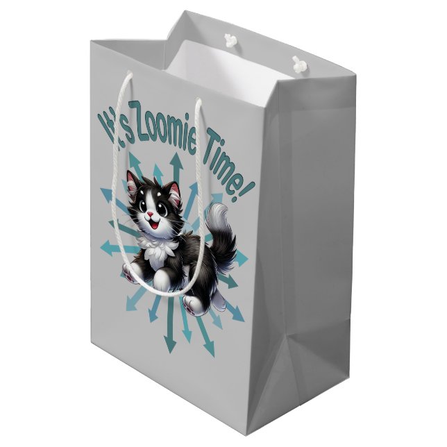 Bolsa De Regalo Mediana Es Zoomie Time Cute Gato Blanco y Negro (Angulo reverso)