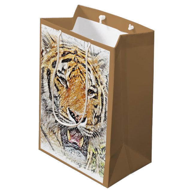 Bolsa De Regalo Mediana Esbozo del tigre salvaje - Tema Safari (Angulo reverso)