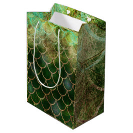 Bolsa De Regalo Mediana Escamas de pez sirena brillo verde y dorado