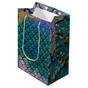 Bolsa De Regalo Mediana Escamas de pez sirena glamour azul teñido púrpura