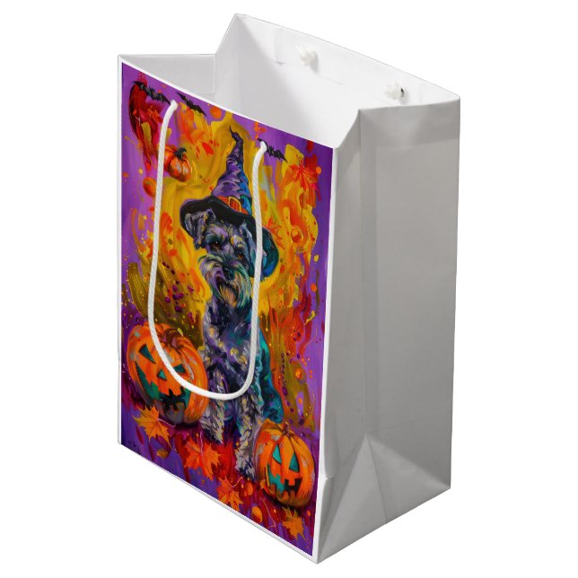 Bolsa De Regalo Mediana Escandaloso Perro Schnauzer Halloween Bruja Y Cala (Angulo Anverso)