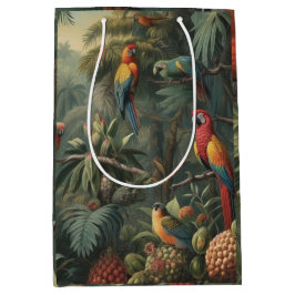 Bolsa De Regalo Mediana Escena botánica de loros y piñas