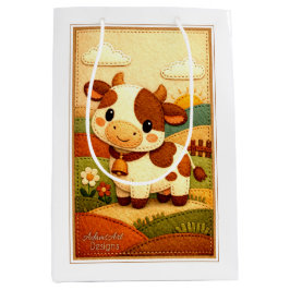 Bolsa De Regalo Mediana Escena de granja de vaca de fieltro adorable
