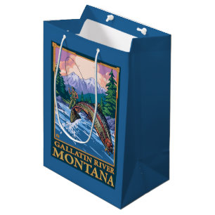 Bolsa De Regalo Mediana Escena de la pesca con mosca - río de la galatina