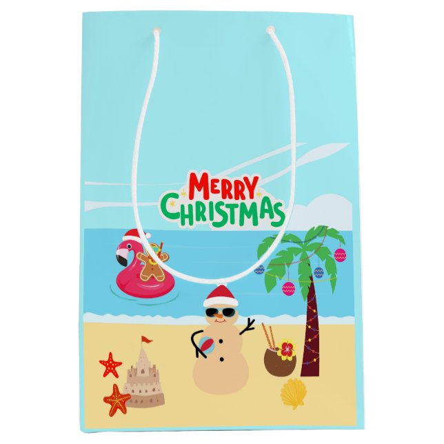 Bolsa De Regalo Mediana Escena de Navidad en la Playa (Anverso)