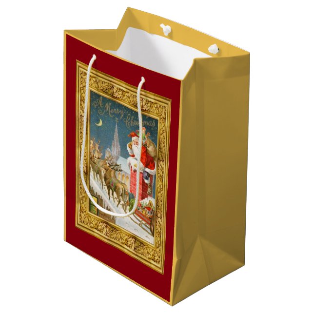 Bolsa De Regalo Mediana Escena de Santa Claus (Angulo Anverso)