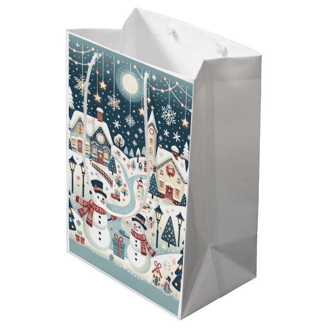 Bolsa De Regalo Mediana Escena De Winter Snowman (Angulo reverso)