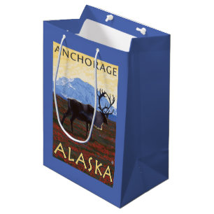 Bolsa De Regalo Mediana Escena del caribú - Anchorage, Alaska