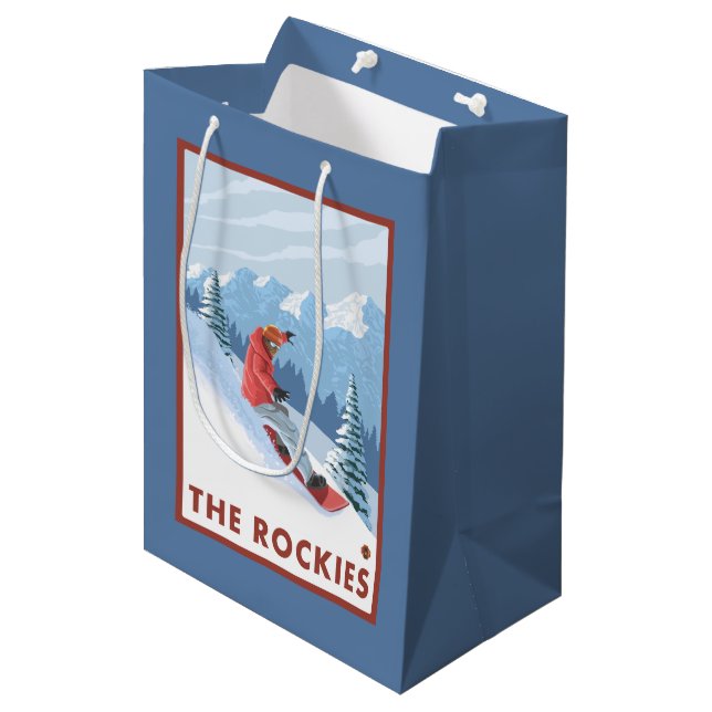 Bolsa De Regalo Mediana Escena del Snowboarder - los Rockies (Angulo Anverso)