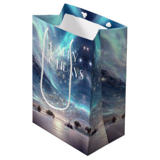Bolsa De Regalo Mediana Escena invernal de las luces del norte Felices Fie