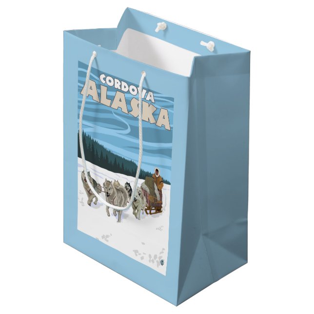 Bolsa De Regalo Mediana Escena Sledding del perro - Cordova, Alaska (Angulo Anverso)