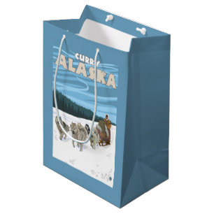 Bolsa De Regalo Mediana Escena Sledding del perro - curry, Alaska