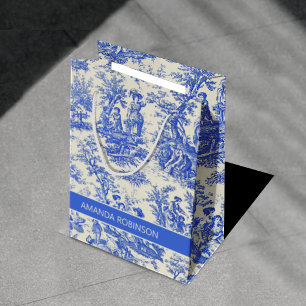 Bolsa De Regalo Mediana Escenas Elegantes Vintage de Toile De Jouy Azul