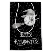 escoba de brujas de Halloween, ojo temible, telara