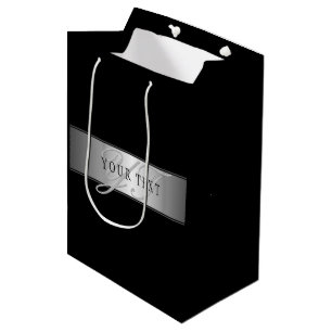 Bolsa De Regalo Mediana Escritura de monograma elegante editable   Negro
