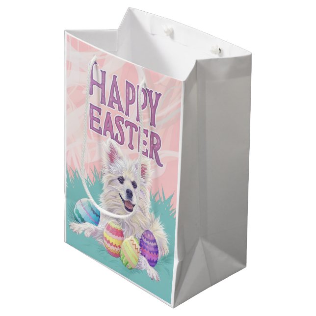 Bolsa De Regalo Mediana Eskimo Dog americano Feliz Pascua (Angulo Anverso)