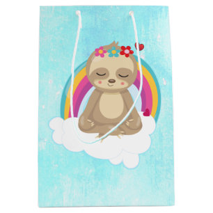 Bolsa De Regalo Mediana Eslogan marrón, meditando en una nube