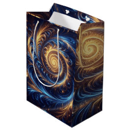 Bolsa De Regalo Mediana Espacio abstracto moderno Royal Blue and Gold Swir