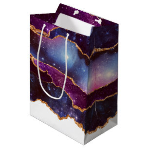 Bolsa De Regalo Mediana Espacio azul y morado y estrellas de edad moderna