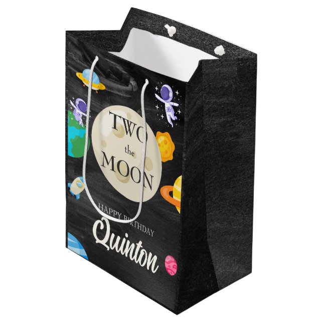 Bolsa De Regalo Mediana Espacio exterior astronauta Segundo cumpleaños (Angulo Anverso)