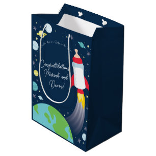Bolsa De Regalo Mediana Espacio Ultraterrestre Baby Shower Botella Rocket