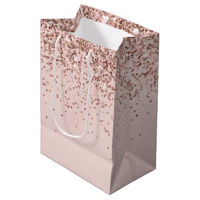 Bolsa De Regalo Mediana Esparkle Purpurina Rubor Rosa Gold (Angulo Anverso)