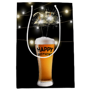 Bolsa De Regalo Mediana Esparklers En Vidrio De Cerveza De Cumpleaños 25