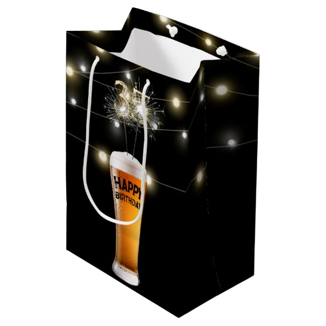 Bolsa De Regalo Mediana Esparklers En Vidrio De Cerveza De Cumpleaños 35 (Angulo Anverso)