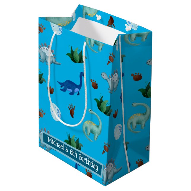 Bolsa De Regalo Mediana Especies de Dino Múltiples Personalizadas en Turqu (Angulo reverso)